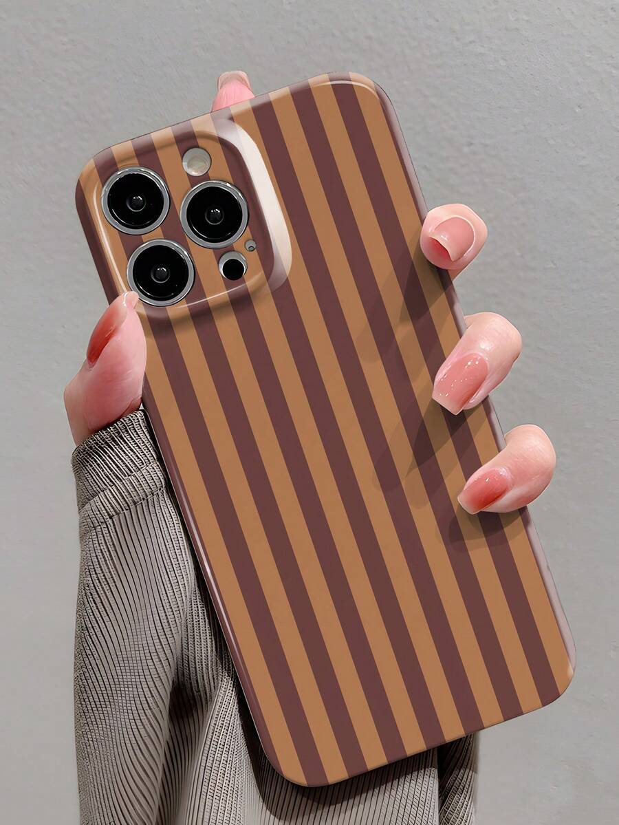 1个极简条纹图案亮面穿孔丝质手机硬壳，兼容 11/12/13/14/15/16 Pro Max，防水防震防摔防刮，国际版，非国内版