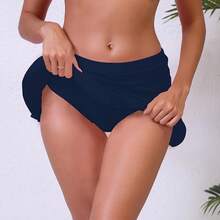 Halcurt Women's Low Waisted Ruched Ruffle Swim Skirts With Hipster Bikini Bottoms Tummy Control Swimsuit - Navy 1 - View 6