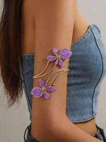 1pc Minimalist Hollow 3-Layer Metal Armlet, Personalized Geometric Punk Opened Adjustable Body Chain Bracelet, Wedding Accessory - Multicolor - View 6