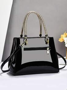 Elegant And Fashionable Patent Leather Handbag, Multi-Functional Mom Bag With Large Capacity, Shoulder Tote Bag, Fashionable Design, New Soft Leather Small Square Bag Handbag Crossbody Bag, Versatile Casual Multi-Layer Large Capacity Shoulder Strap Can Be Shoulder Or Diagonal Crossbody Handbag, Suitable For Valentine's Day Gifts, Women's Handbag, Shoulder Diagonal Crossbody Color-Block Bag, Casual Luxury Large Capacity Can Be Shoulder Or Diagonal Crossbody Casual Bag