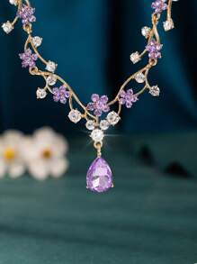 3 Piece Vintage Plum Blossom Jewelry Set With Cubic Zirconia Earrings & Necklace, Suitable For Bride, Bridesmaid, Wedding, Party, Formal Occasions