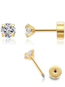 3 对防过敏不锈钢耳环套装，适合多个耳孔，精致的 14K 镀金耳环，适合女性，时尚可爱的小环和耳钉耳环堆叠，适合敏感耳朵 - 耳環套裝 - 查看 4