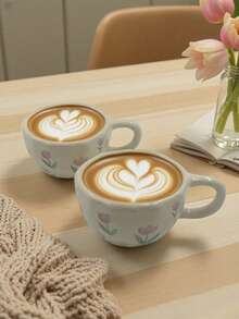 Ceramic Coffee Cup With Flower Pattern, Cups For Home, Office Or Breakfast, Milk Cup, School Utensils - Multicolor - View 1
