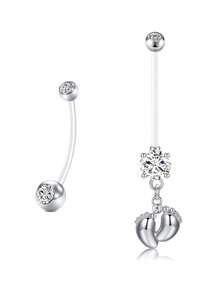 CIZME 14G 25mm Flexible Transparent Maternity Belly Button Ring, UV Navel Piercing Retainer With White, Pink, Blue Pearl & CZ Crystal Pendant - Transparent 2PCS - View 6