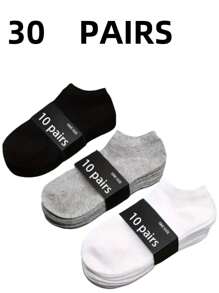 30 Pares/20 Pares/12 Pares/10 Pares/1 Par Meias Sólidas Versáteis Preto, Branco e Cinza Unissex, Design Minimalista e Simples para Uso Diário