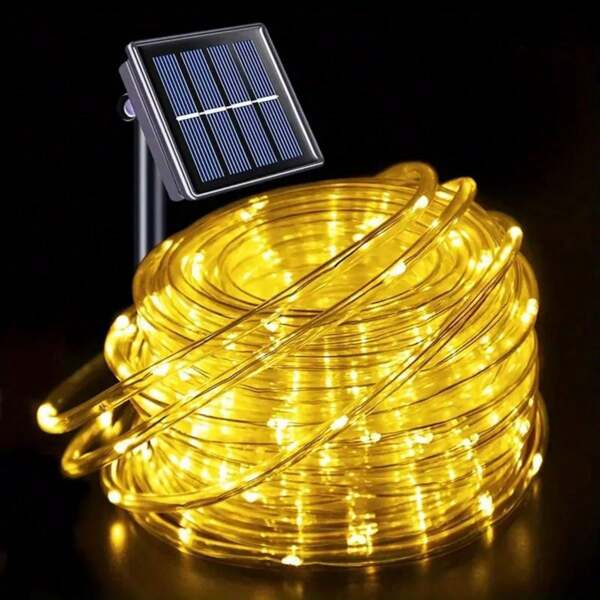 Luces solares LED en tubo - 50/100/200/300 LEDs con 8 modos, flexibles, resistentes al agua, para decorar jardín, boda, Navidad y Halloween. Iluminación exterior multicolor colgante con energía solar