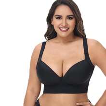PHILIBERTY Back Smoothing Bra Push Up Bra Hide Back Fat No Underwear Simple Full Coverage Comfort Seamless Bra For Women - Bridal - Black - View 3