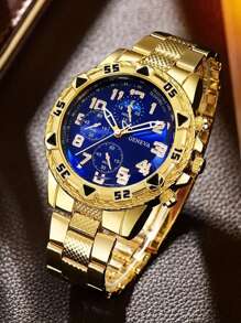 4pcs Men's Business Watch Set, Stainless Steel Quartz Watch With Round Dial, Markers Display, Comes With Fashionable Pendant Necklace, Bracelet And Ring, An Ideal Gift For Men