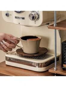 1 pièce Tasse à café en céramique texturée florale de 200 ml avec sous-tasse en bois, tasse à latte de haute qualité, ensemble créatif de tasse et soucoupe à thé, micro-ondes et lave-vaisselle, convient pour la maison, le bureau, le café