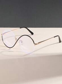 Neue Mode Damen einzigartiges Design PC (Polycarbonat) Halbrand Flachlinsen Brillen, asymmetrischer Stil, perfekt für Fotos