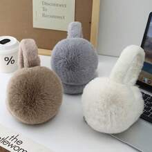 Cute Earmuffs For Women, Korean Style Plush Earmuffs, Adjustable Warm Ear Covers For Winter, Stylish Solid Color, Versatile For Riding Winter Accessories - Earmuffs - View 2
