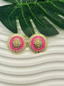 1pair Fashion Luxurious Lion Head Style Zinc Alloy Dangle Earrings, Suitable For Women To Wear Daily, Holiday, Festival, Travel