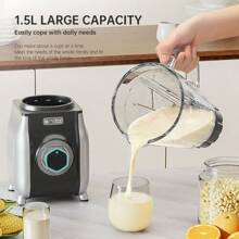 Feizsmile 1 pieza Licuadora silenciosa de 300W, procesador de alimentos, juguera, equipada con jarra de vidrio de 1.5L, vaso de plástico y taza moledora, diseño innovador y moderno, tres ajustes de velocidad, adecuada para hacer batidos, smoothies, jugos, fácil de limpiar, ¡un imprescindible para cocinas caseras casuales!