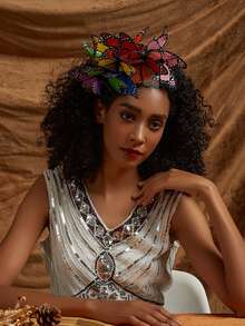 1 件蝴蝶头饰帽帝王蝶头饰皇冠茶会服装头饰万圣节服装 - 彩色 - 查看 3