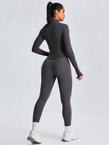 MASKERT Women's Set, Sports Tight Fitting Set, Running Set, Yoga Set, High Elasticity, Skin Friendly And Comfortable - Dark Grey - View 3