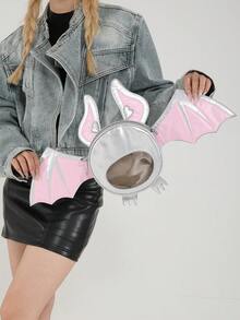 1 Pc New Fashionable And Fun Halloween Themed Devil Bat Shaped PU Leather Crossbody Bag With Wings And Foldable Design For Women For Outdoor&Halloween Themed Party&Halloween Costume Matching, Halloween Bags Perfect For Fancy Party Matching With Halloween Costume - Multicolor - View 3