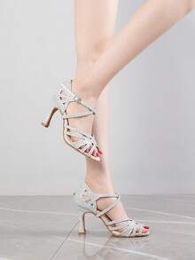 Soft Sole Glitter Dance Shoes Women Rhinestone Latin Dance Shoes Ballroom Dance High Heels Party Shoes Women Wedding Shoes 9cm Heels - Silver - View 9