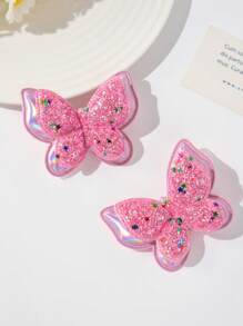 2pcs Girls' Cute & Chic Glittering 3D Butterfly Designed Hair Clips