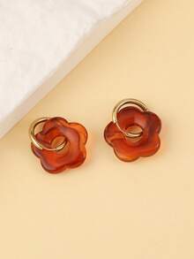 1 Pair Of Lightweight And Simple 18k Gold Plated Stainless Steel Earrings With Acrylic Multi-Color Flower Shaped Pendants, , Suitable For Women's Daily Wear