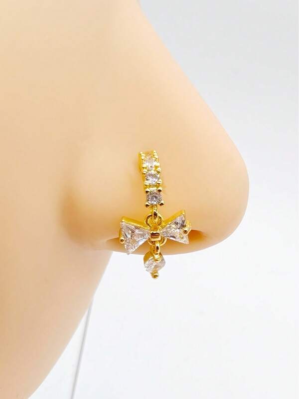 1pc Fashionable & Elegant Butterfly Golden Nose Ring With Micro-Inlaid Zirconia, Suitable For Women's Daily Wear