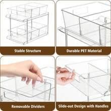 2 Tier Clear Pull-Out Home Organizer, Multi-Purpose Stackable Bathroom Organizer With Dividers, Vanity Counter Tray, Kitchen, Closet Organizers, Cabinet & Storage Container Bins, MultiUse Slide-Out Storage Container