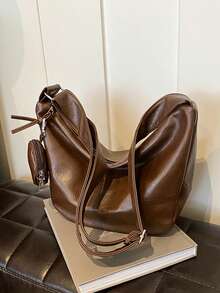 美拉德色时尚休闲女士斜挎单肩包，带零钱包，柔软 PU 材质，适合日常通勤