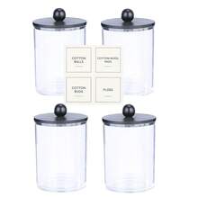 4 Packs Qtip Holder Dispenser With Wood Lids 10 Oz Clear Plastic Apothecary Jar Containers For Vanity Makeup Organizer Storage Bathroom Accessories Set, Dorm Room - Multicolor - View 13