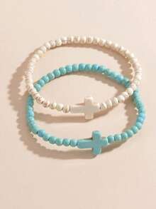 2 paquetes de pulseras de la amistad con cruz de turquesa estilo bohemio - Conjunto a juego de pulseras con cuentas para mejores amigas