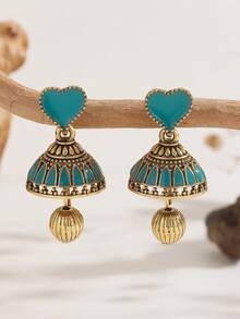 1 对波西米亚心形 Jhumka 风铃耳环，女士传统珠宝，适合日常、节日、婚礼和派对佩戴/珠宝礼物