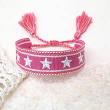 1 Buah Gelang Kepang Bordir Dekorasi Bintang Buatan Tangan, Cocok untuk Pesta, Pantai, Perjalanan, Hadiah Luar Biasa untuk Teman, Keluarga, Teman Sekelas - Hot Pink - View 4