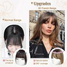 Megito Clip In Bangs, 360° Cover Bangs Hair Clip 16 Inch Brown Fake Bangs Hair Clip In Hair Extensions, Clip On Bangs For Women Clip In Hairpieces For Daily Wear - 帶黑色發根的金色頭發 - 查看 5