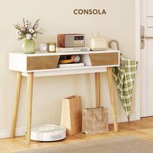 HOMCOM Mesa de Consola Estrecha Consola de Recibidor Mesa de Sofá Moderna con 2 Cajones Compartimento y Patas de Madera para Pasillo Entrada Salón Dormitorio Blanco - Blanco - Ver 4