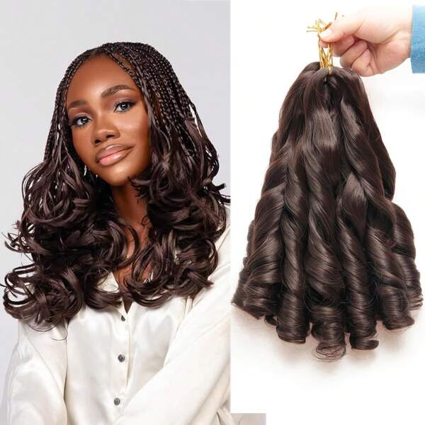 French Curl Braiding Hair 12/16/24 Inch Curly Braiding Hair 1/3/8 Packs Pre Stretched French Curl Braids Synthetic Extensions Lightweight Hair For Women Loose Wavy Braiding Hair For Braids Natural Black, 4#
