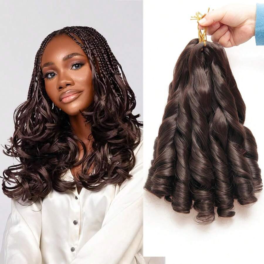 法式卷发辫子 12/16/24 英寸卷发辫子 1/3/8 包预拉伸法式卷发辫子合成接发轻盈发质女士蓬松波浪辫子辫子自然黑色，4# - 黑棕色 - 查看 1