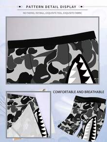 Bộ 4 món ngẫu nhiên gồm quần lót Boxer nam, quần short, quần lót nam, đồ ngủ, miệng in hình cá mập, quần đùi Boxer nam, quần lót nam - Nhiều màu - Xem 4