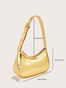 1pc Mirrored Silver Color Handbag, Shiny Leather Reflective Clutch For Girls - Gold - View 6