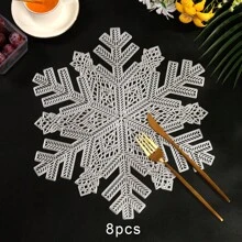 1pc/4pcs/6pcs/8pcs/200pcs Round Snowflake PVC Placemats, Heat-Resistant Non-Slip Decorative Placemats For Western Dining, Hotel, Restaurant, Party, Wedding, Holiday