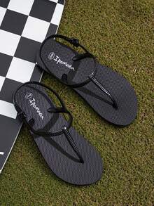 Dép quai hậu phong cách Gothic dành cho nữ, Dép lê đế bằng chống trượt đi biển, Phiên bản giải trí của Hàn Quốc, Phải có khi đi du lịch Thái Lan, Dép tông cao su - màu đen - Xem 3