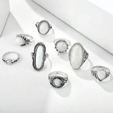 20Pcs/Lot Retro Bohemian Style Turquoise Rings For Women Mix Style Blue Artificial Stone Finger Jewelry Set Party Gifts Random Style