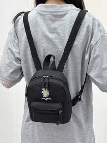 Solid Color Nylon Daisy Quilted Classic Backpack For Women, Minimalist Fashion Versatile Travel Bag