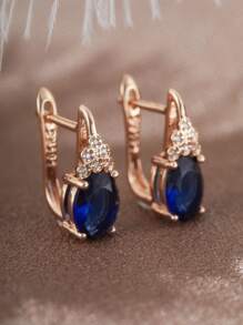 1pair Simple Blue Zirconia Hoop Earrings Luxury Crystal Stone Earrings Charm Gold Color Engagement Earrings For Women