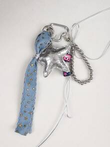 复古甜美酷炫蓝色褶皱银星包包挂件，蓝色爱心方形星星小狗珍珠书包挂件钥匙扣装饰，适合外出、旅行、沙滩、包包挂件、包包链、包包吊饰、包包装饰钥匙扣、包包配饰，适用于女包、女手提包、背包、学生书包、钥匙扣、汽车钥匙扣，可作为生日礼物、情人节礼物、节日礼物 - 彩色 - 查看 7