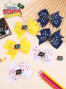 6 piezas Lazos en forma de molinillo de viento para el regreso a la escuela para niñas, adorables lazos con lunares y clips de cocodrilo, divertidos clips de cabello con decoración de pizarra para el primer día de clases, accesorios para el cabello para estudiantes, regalo del nuevo semestre para adolescentes