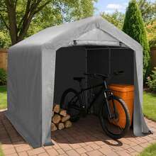 Cobertizo portátil de almacenamiento para exteriores, resistente, de lona, con puerta enrollable y cremallera para motocicletas, bicicletas y herramientas de jardín. - Gris - Ver 9