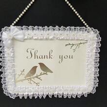 Cartel de bienvenida, cartel de agradecimiento, bandeja, cadena colgante de perlas blancas para cartel de bienvenida, cartel de agradecimiento adherible, suministros para bodas, suministros para fiestas