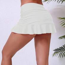 Halcurt Women's Low Waisted Ruched Ruffle Swim Skirts With Hipster Bikini Bottoms Tummy Control Swimsuit - White 1 - View 4
