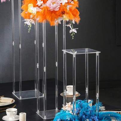 1 件亚克力方形花架，透明柱形花瓶架，婚礼几何中心装饰，桌面花架，家庭派对，婚礼派对装饰，花卉舞台装饰，家居装饰花架