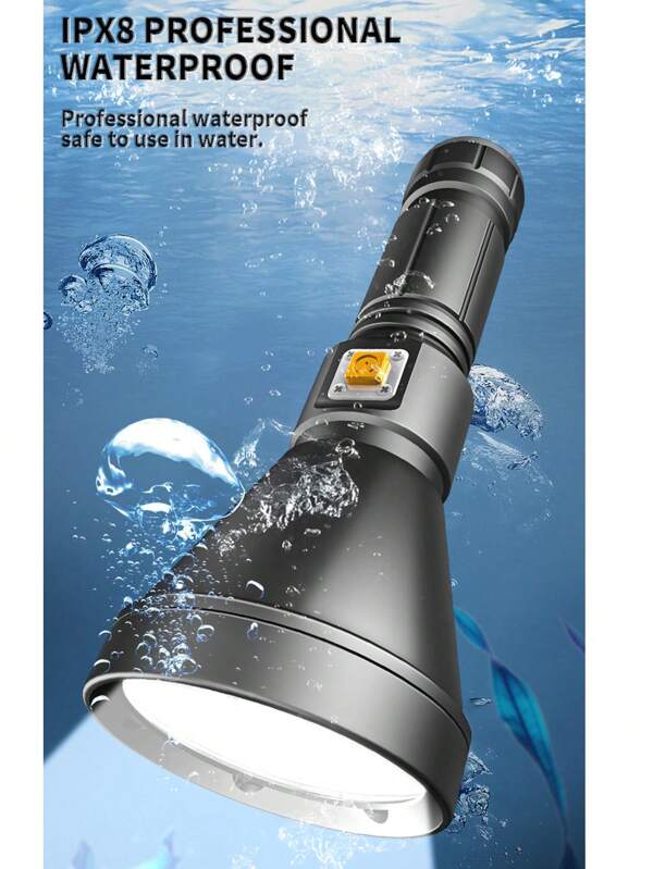 Ultra-Bright Long-Range XHP90 Large Reflector Fixed-Focus Flashlight, 18650/26650 High-Capacity Li-Ion Battery Rechargeable, High-Power White Light Diving Lamp, Water And Land Dual-Use Corrosion-Resistant Aluminum Alloy Flashlight, Suitable For Beachcombing, Underwater Rescue, Signal Indication And Communication, Aquaculture And Fishing