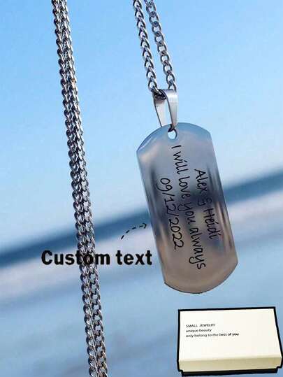Personalized Necklace For Men - Customized Engraved Stainless Steel Dog Tag Chain - Stainless Steel - Men's Name Necklace - Family Necklace - Gift For Him - Customized Text - Men's Holiday Gift - Couple Gift