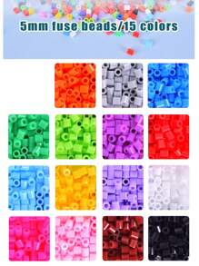 Set di 1.500 perle da stirare da 5 mm, giocattolo educativo fai-da-te per bambini, creativo per la realizzazione di gioielli, include 15 tipi di perle, 6 modelli, carta da stiro, pinzette e 24 accessori colore casuale, adatto per bambini oltre 5 anni, regali di compleanno e festività, creativi mestieri.